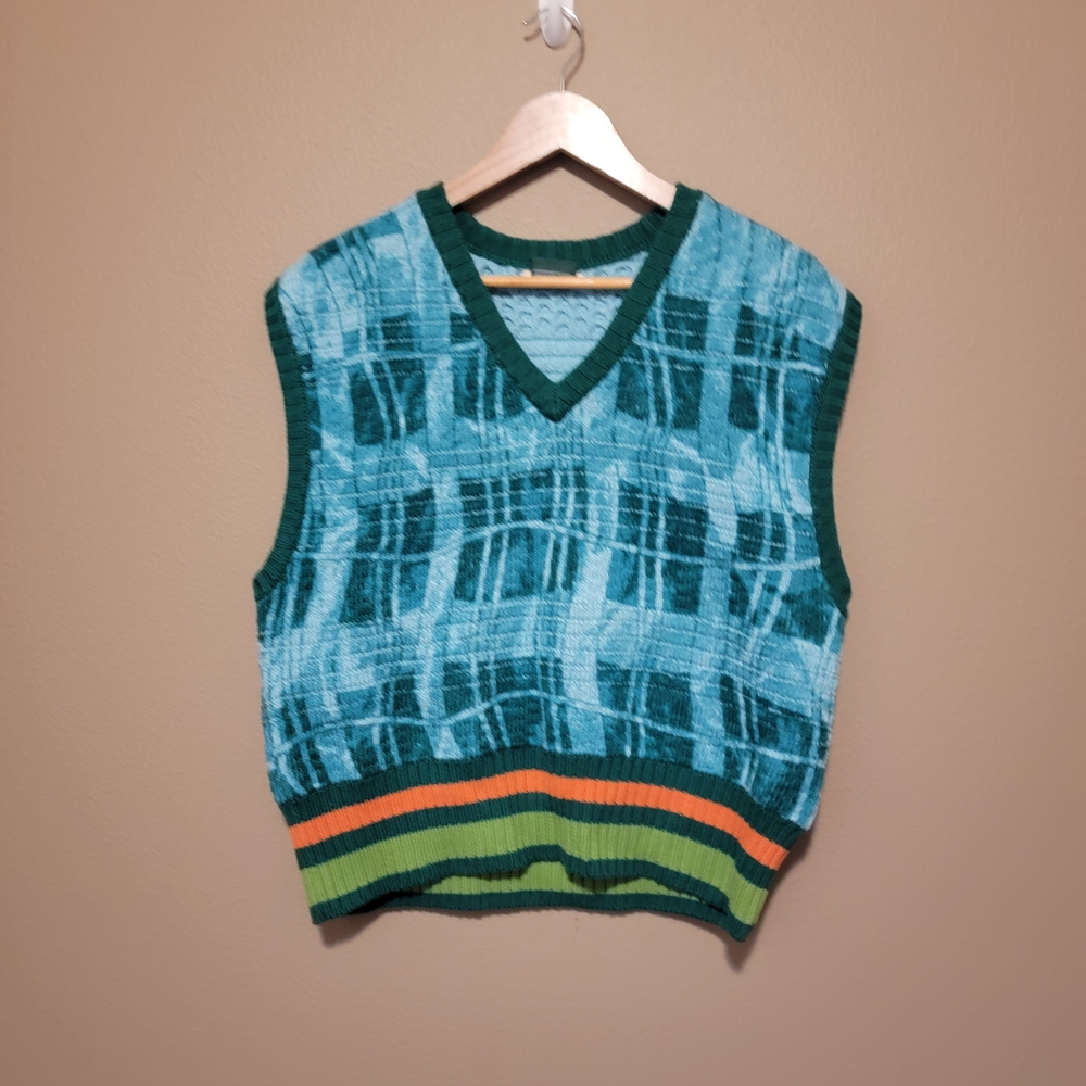Kenar Green and Blue Knit Sweater Vest